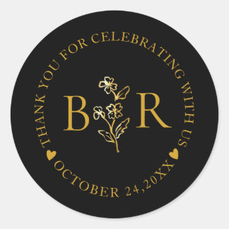 Gold Botanical Custom Foil Monogram Classic Round Sticker