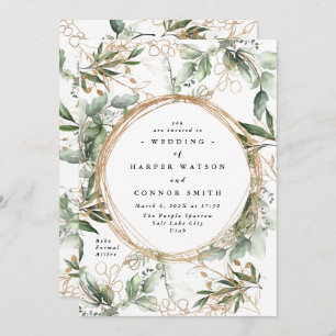 Gold Botanical Eucalyptus Elegant Circles Fall Invitation