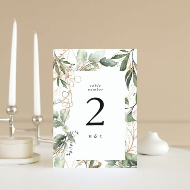 Gold Botanical Eucalyptus Elegant Greenery Moss Table Number (Creator Uploaded)