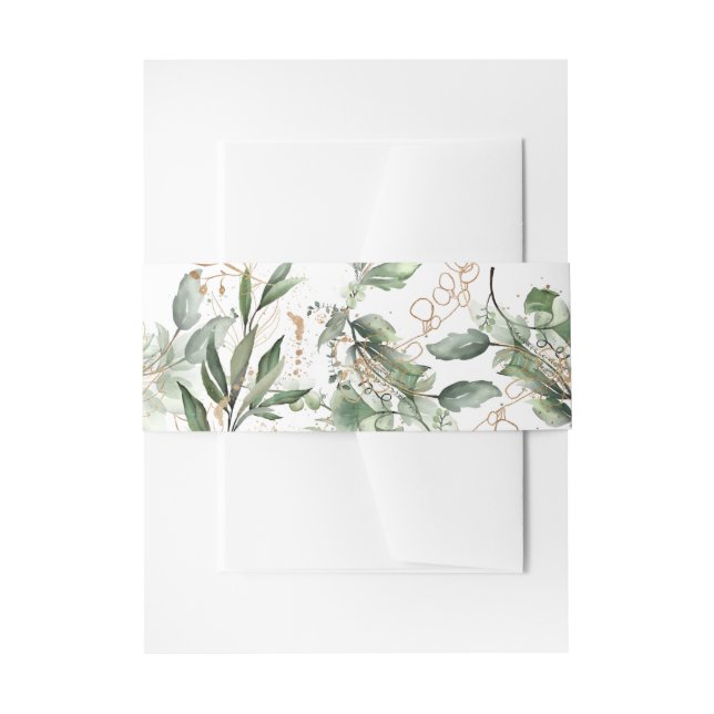 Gold Botanical Eucalyptus Elegant Greenery Sage Invitation Belly Band (Front Example)
