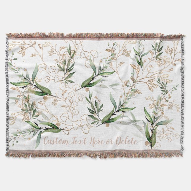 Gold Botanical Eucalyptus Modern Greenery Abstract Throw Blanket (Front)