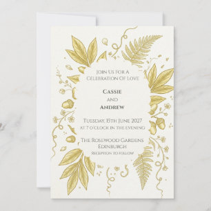 Gold Botanical Foliage Wedding Invitation