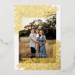 Gold Botanical Frame hand drawn Christmas Photo Foil Holiday Card