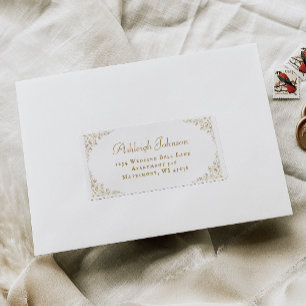 Gold Botanical Frame Wedding RSVP Return Address Label
