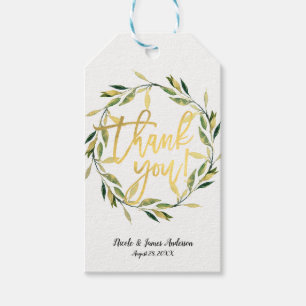 Gold Botanical Green Leaf Wreath Rustic Wedding Gift Tags