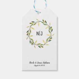 Gold Botanical Green Leaf Wreath Rustic Wedding Gift Tags