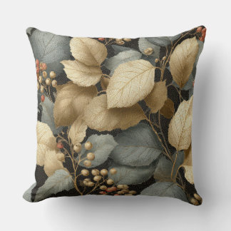 Gold Botanical Leaf Throw Pillow