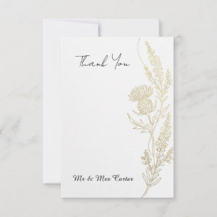 Gold Botanical Line Art Wedding Thank You Card