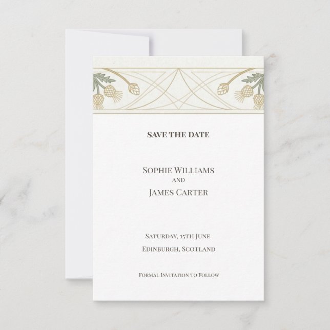 Gold Botanical Line Save the Date Card (Front)