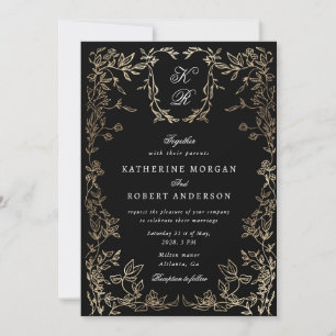 Gold Botanical Monogram Invitation