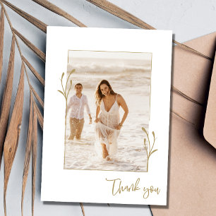 Gold Botanical Photo Elegant Wedding Thank You Card