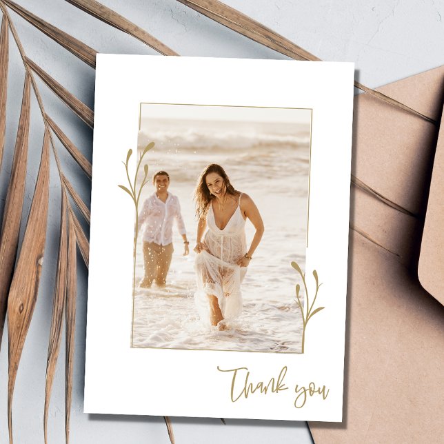 Gold Botanical Photo Elegant Wedding Thank You Card (Gold Botanical Photo Elegant Wedding Thank You)