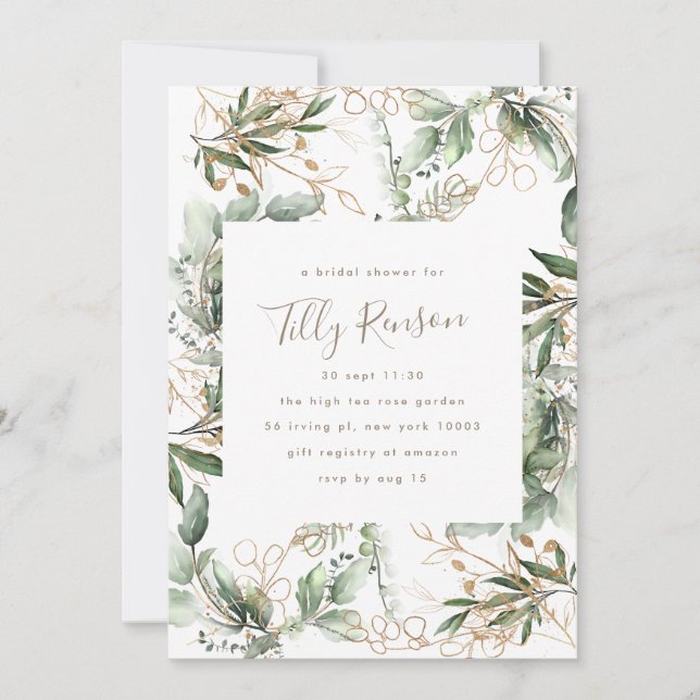 Gold Botanical Succulent Elegant Bridal Shower Invitation (Front)
