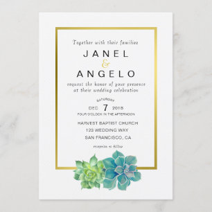Gold Botanical Succulent Wedding invitation