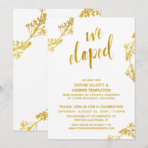 Gold Botanical We Eloped Post Wedding Event Invitation