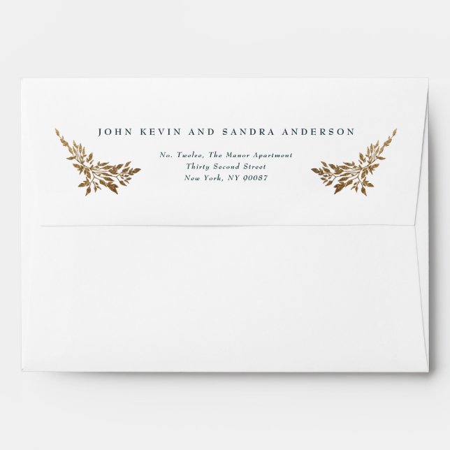 Gold Botanical Wedding Frame Classic Green White Envelope (Back (Top Flap))
