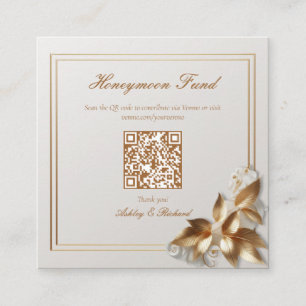 Gold Botanical Wedding Honeymoon Fund QR Code Enclosure Card
