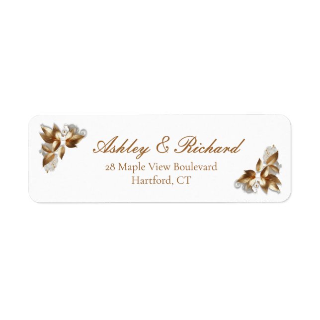 Gold Botanical Wedding Return Address Label (Front)