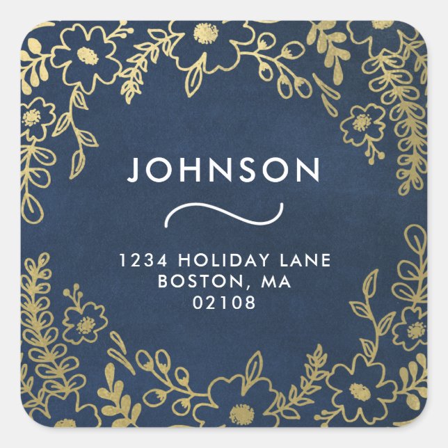 Gold Botanicals Holiday Greetings Address Sticker (Front)