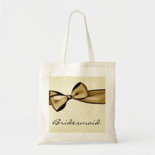 Gold Bow and Damask Wedding Template Tote Bag