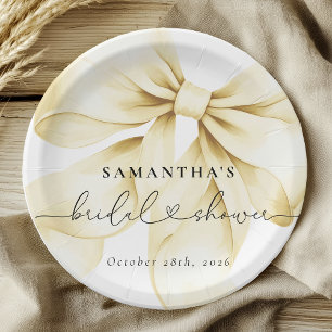 Gold Bow Bridal Shower Paper Plate