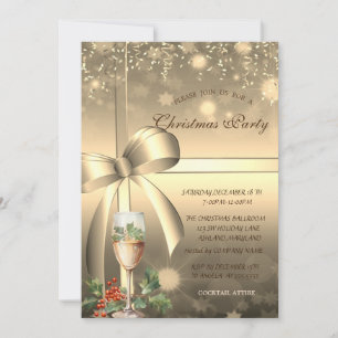 Gold Bow, Champagne Berry Company Christmas Invitation