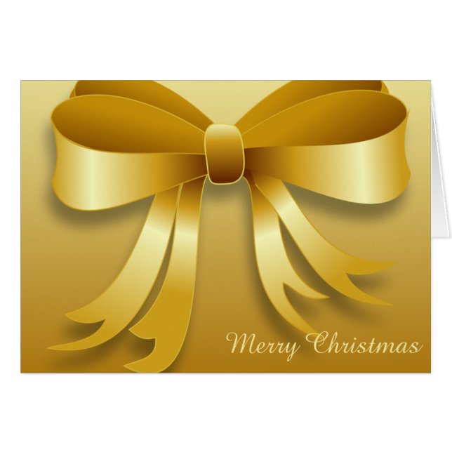 Gold Bow Christmas Greeting Card (Front Horizontal)