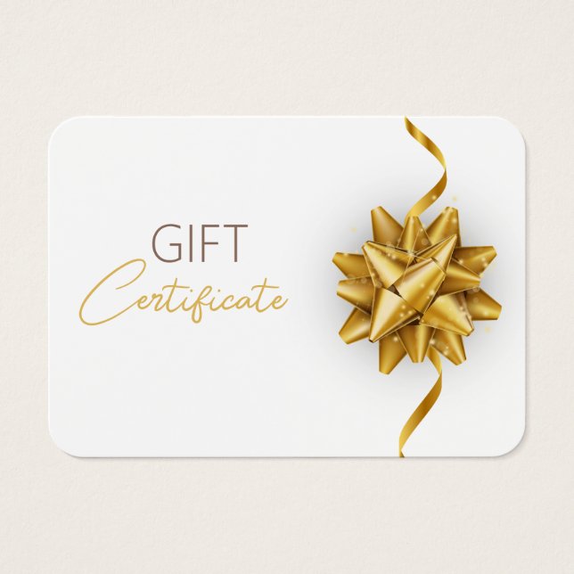 Gold Bow Classy Luminous Elegant White Gift Card (Front)