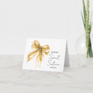 Gold Bow Coquette Script Sweet 16 Thank You Card
