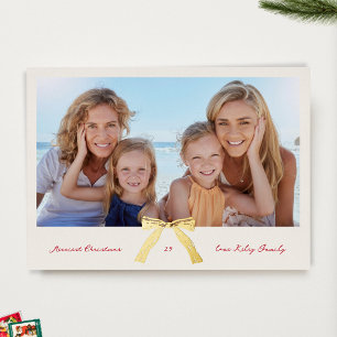 gold bow cream merriest christmas photo foil holiday card