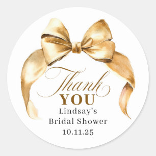 Gold Bow Favours Bridal Shower Thank You  Classic Round Sticker