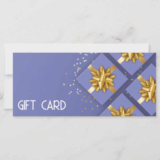 Gold Bow Festive Modern Blue Gift Box Gift Card (Front)