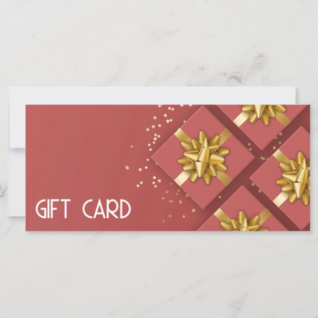 Gold Bow Festive Modern Red Gift Box Gift Card (Front)