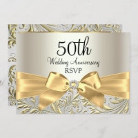 Gold Bow & Floral Swirl 50th Anniversary RSVP