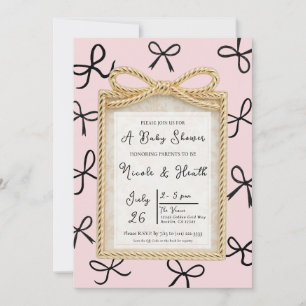 Gold Bow Frame & Little Black Bows Baby Shower  Invitation