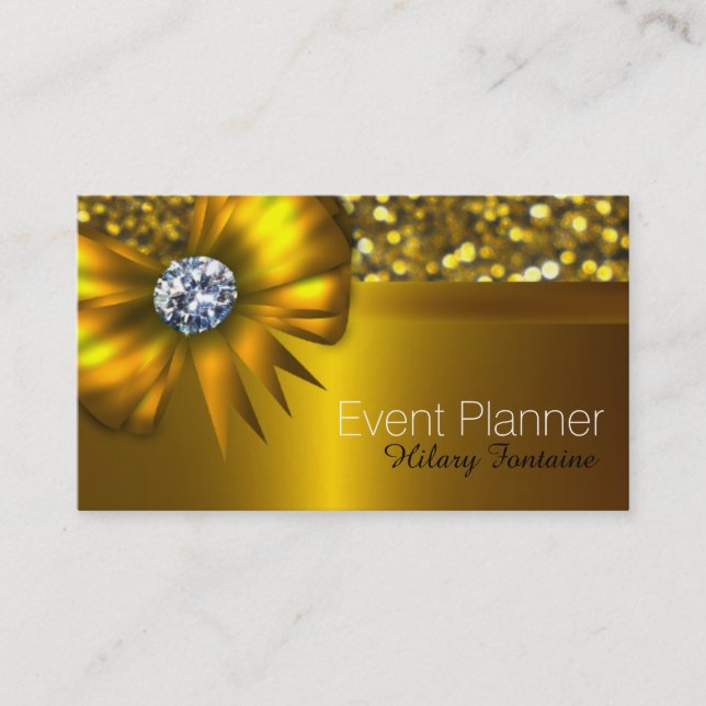 Gold Bow Gold Glitter Event Planner Business Card (Front)
