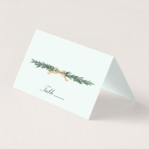 Gold Bow & Greenery Border Mint Wedding Place Card