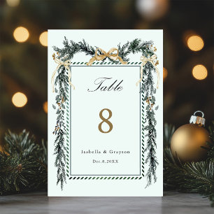 Gold Bow & Greenery Garland Wedding Mint Table Number
