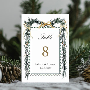 Gold Bow & Greenery Garland Wedding Table Number