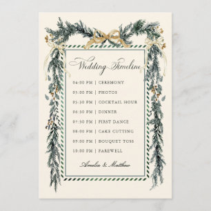 Gold Bow & Greenery Garland Wedding Timeline Ivory Programme