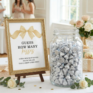 Gold Bow Guess How Many Kisses Bridal Shower Poster