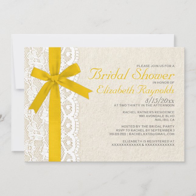 Gold Bow & Lace Bridal Shower Invitations (Front)