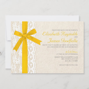 Gold Bow & Lace Wedding Invitations