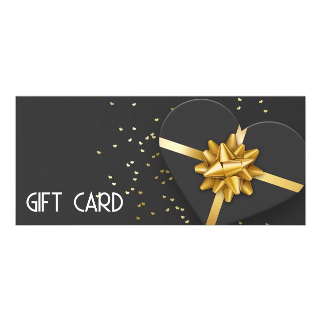 Gold Bow Lovely Black Heart Gift Box Gift Card (Front)