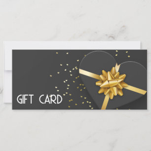 Gold Bow Lovely Black Heart Gift Box Gift Card