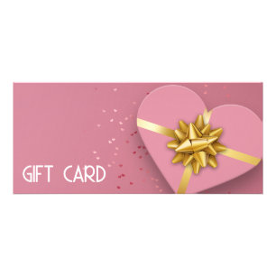 Gold Bow Lovely Pink Heart Gift Box Gift Card