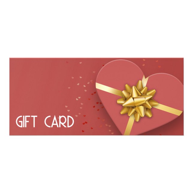 Gold Bow Lovely Red Heart Gift Box Gift Card (Front)