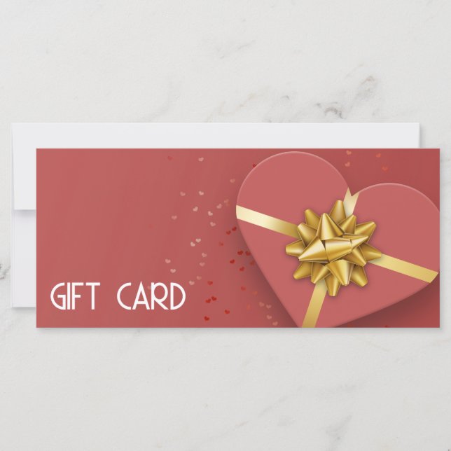 Gold Bow Lovely Red Heart Gift Box Gift Card (Front)