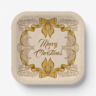 Gold Bow Merry Christmas Vintage Paper Plate