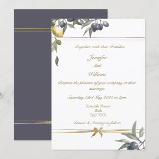 Gold Bow Olives & Lemons Invitation